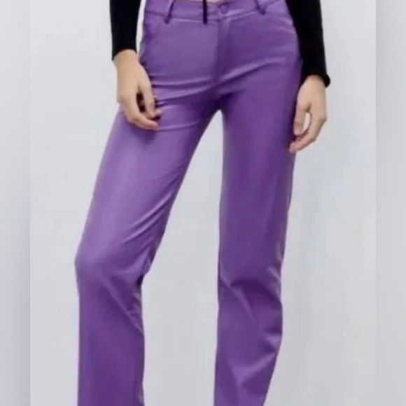 ZARA FAUX LEATHER TROUSERS Dark Mauve PURPLE Size S - Picture 1 of 11